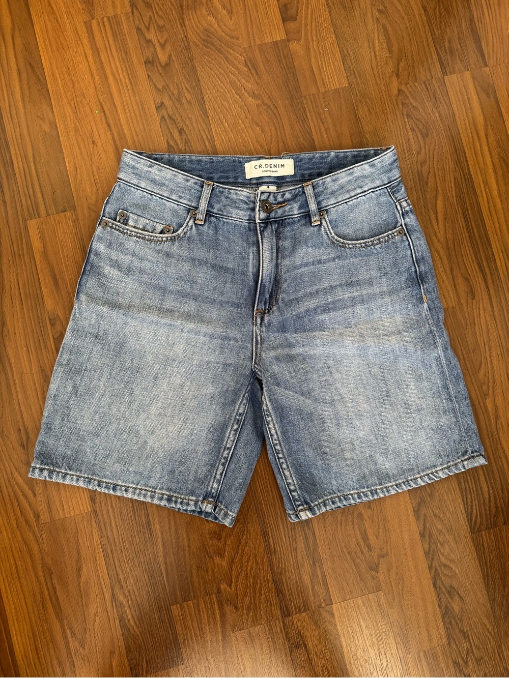 100% Cotton Faded Blue Mid Length Denim Shorts